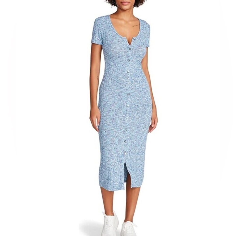 Steve Madden M “Knits a Long Story” space dye button down midi dress